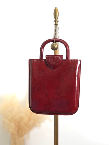 【 日本直送 名牌中古包 】Cartier カルティエ Happy Birthday 手提包 紅色 漆皮皮革 vintage 古董 6ntyn7