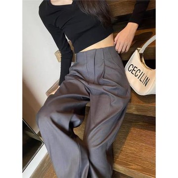 灰色通勤西褲女2026早春新款高腰休閑西裝褲高級感垂感直筒闊腿褲