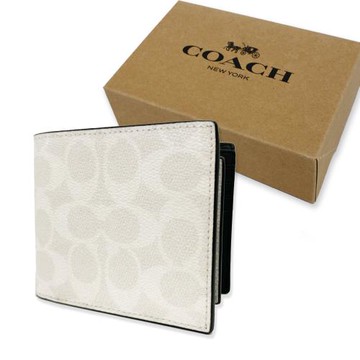 【COACH】C LOGO男款8卡短夾附活動證件夾禮盒(白)