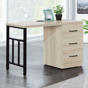 文創集 法克諾4尺三抽鐵腳書桌-121x60x75-cm免組