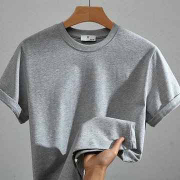 400G重磅純棉正肩短袖T恤男厚實挺闊純色圓領美式咔嘰春夏打底衫
