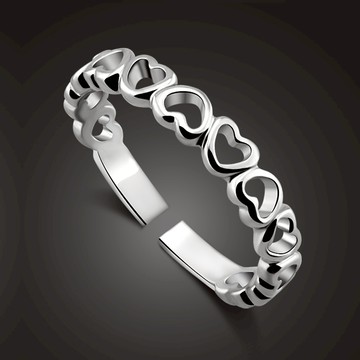 小眾設計insS925純銀簡約戒指女時尚鏤空心形開口調節小尾指戒子