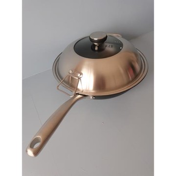 香港日本天上野平底炒鍋32cm生鐵鍋帶蓋不粘長柄易清潔明火電磁爐