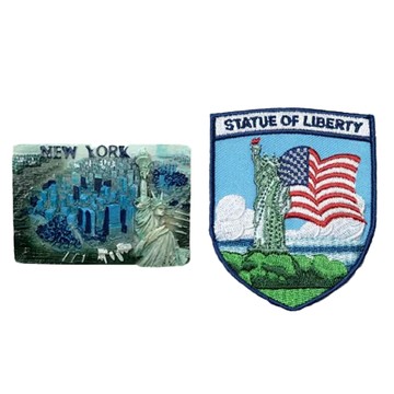 A-ONE 匯旺 家居磁鐵 + 布章 Set  美國紐約生活 + 自由女神  2.87 x 1.89吋 + 2.4 x 3吋