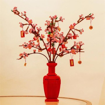 新年創意香薰桃花積木花束盆栽裝飾擺件拼裝玩具女孩系列生日禮物