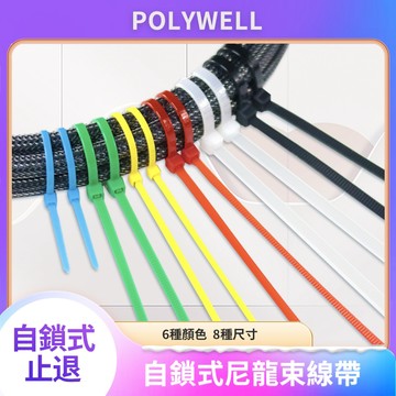 台灣現貨 POLYWELL 自鎖式尼龍束線帶 1包100入 10~50公分 工業級 紮線帶 綁線帶 塑膠束帶 寶利威爾