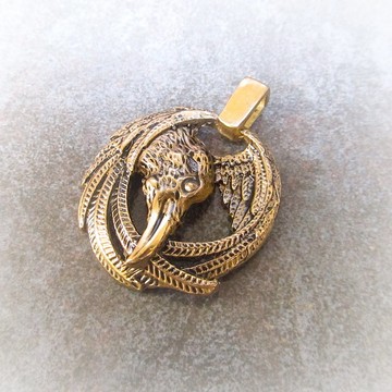 手工烏鴉銅質項鍊墜飾、銅烏鴉鳥吊飾、烏克蘭墜飾