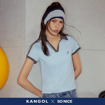 SO NICE X KANGOL聯名 芭蕾運動風撞色邊翻領重磅修身涼感上衣