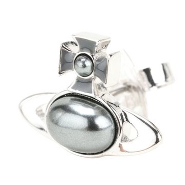 Vivienne Westwood Gaby 星球標誌灰色珍珠琺瑯穿針式耳環(單支/銀色)