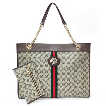 【GUCCI 古馳】537219 經典GG LOGO帆布Rajah系列水鑽虎頭托特包(棕色)