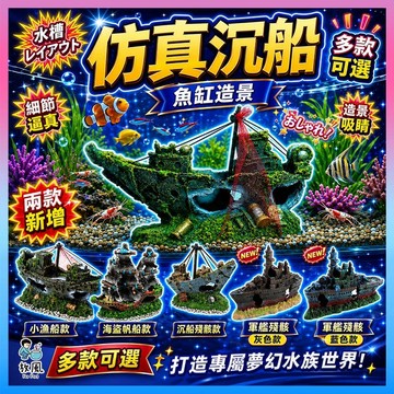 放風水族現貨【仿真沉船🚢】魚缸造景 水族造景 水族裝飾 水族箱 魚缸 裝飾品 造景 魚缸 船 鳳梨屋 躲避屋 沉船海盜