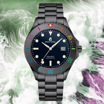 E.BOREL 依波路 睿智系列 櫛水母 彩虹時刻陶瓷錶圈機械錶-藍42mm N0735G0E-MZ6W