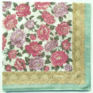Christian Dior 復古牡丹花卉手帕 – 法式經典 19 x 19 英吋