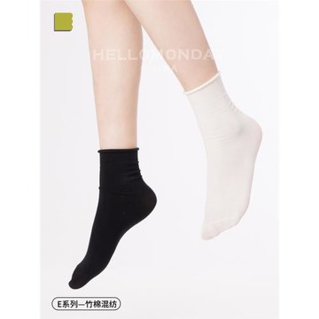 襪子女夏薄款中筒襪配小皮鞋無骨黑白色涼感竹纖維抗菌堆堆棉夏季
