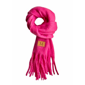 韓國 MUCENT SIGNATURE MUFFLER 經典流蘇圍巾 長版 皮革標玫瑰粉 ROSE PINK (LEATHER PATCH)
