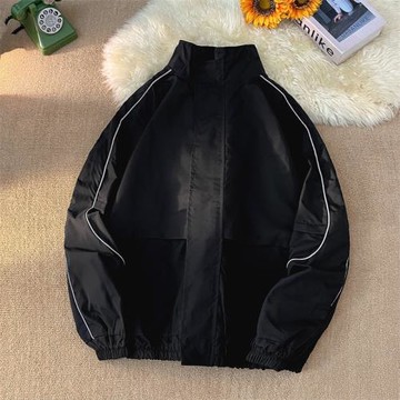 山系防風防水立領工裝沖鋒衣夾克男女美式戶外休閑黑色運動服外套