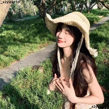 【遮陽帽】太陽帽 草帽 草帽女 海邊帽子 ins繫帶草編帽 女夏 出遊 沙灘帽 蕾絲邊 遮陽帽 帽 帽子 蕾絲帽子