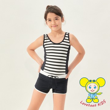 夏之戀 LOVETEEN KIDS女童假兩件連身四角泳衣K24604