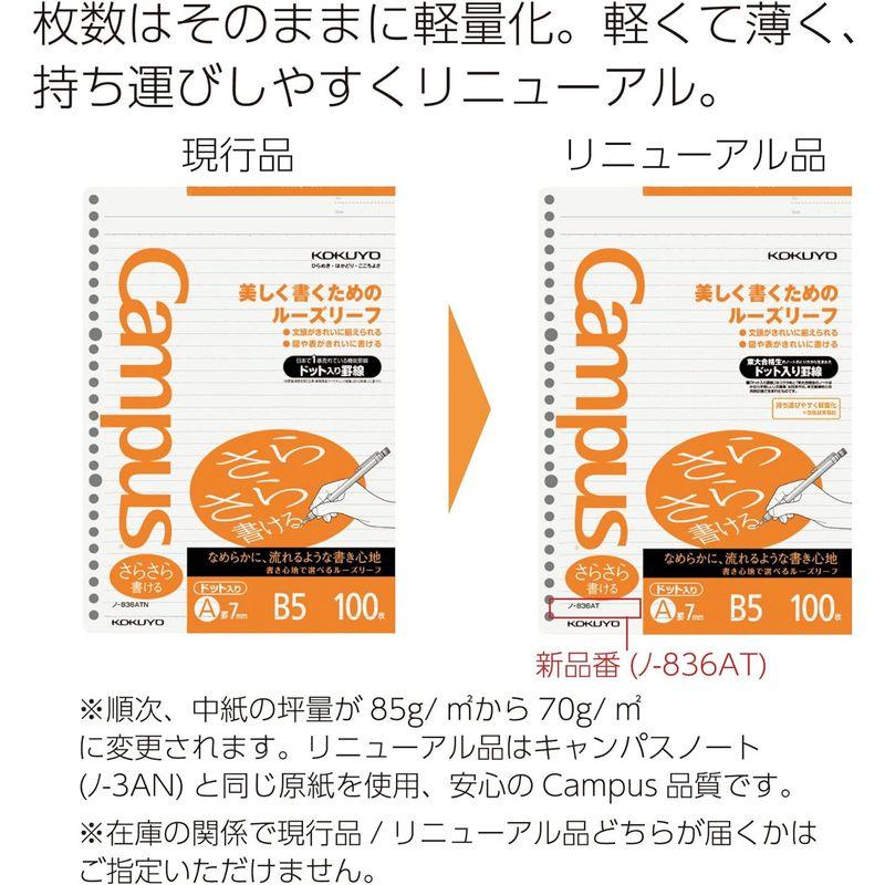 コクヨ キャンパス ルーズリーフ さらさら書ける ドット入り罫線 B5 A罫 100枚 ノ-836AT