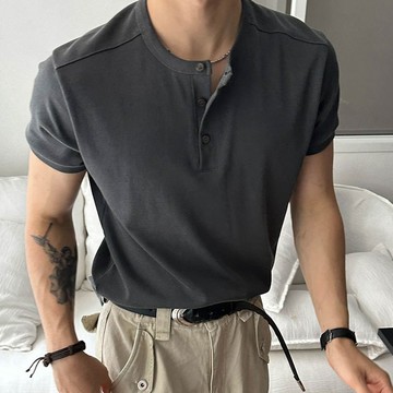 正韓極減半寬鬆肩線剪裁亨利領短袖上衣 4色 YUPPIE 預購商品 0622