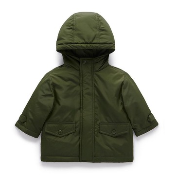 澳洲Purebaby有機棉男/女童連帽保暖風衣外套1T~4T 軍綠色
