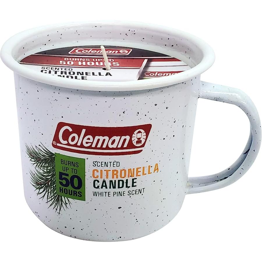 COLEMAN REPELLENTS TIN MUG OUTDOOR CITRONELLA CANDLE RUSTIC OUTDOOR CAMPING CANDLE WITH WHITE PINE SCENT, WHITE