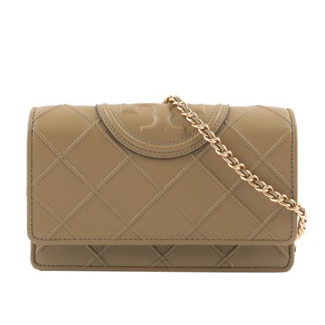 TORY BURCH Fleming 菱格紋皮革皮夾式鍊包（亞麻棕） _廠商直送