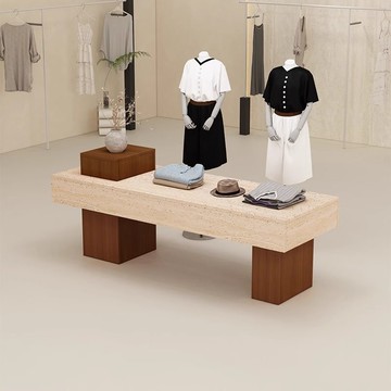 可開票 快速出貨 服裝店中島桌女裝店鋪中間流水臺簡約現代洞石紋展示桌鞋包陳列櫃S