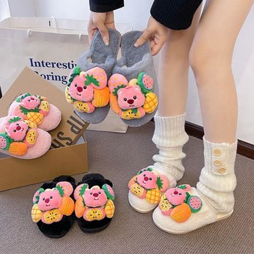 網紅秋冬可愛少女心甜美包頭毛毛拖鞋居家卡通小海貍毛絨絨棉拖鞋