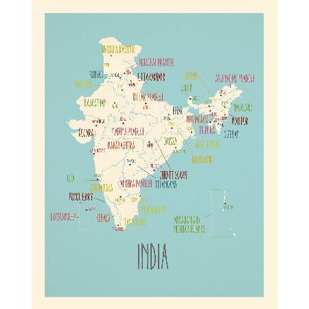 Map Of India India Wall Map Art Poster (11'' x 14'') Map Art of India Print for Travelers, Children, Wall Decor, Classrooms, Playrooms or Nursery