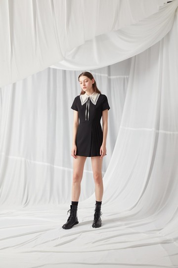 蝴蝶領黑色迷你連身褲