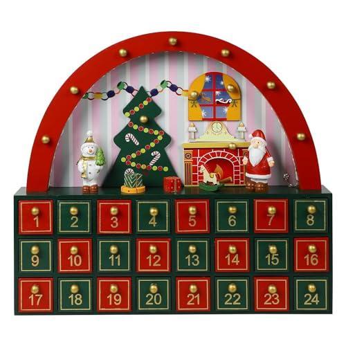 MorTime 24 Day Advent Calendar with 24 Storage Drawers, LED Lighted Wooden