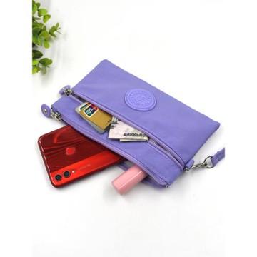 時尚簡約布藝手機包女生薄款雙層拉鏈零錢包橫款百搭手拿小包包