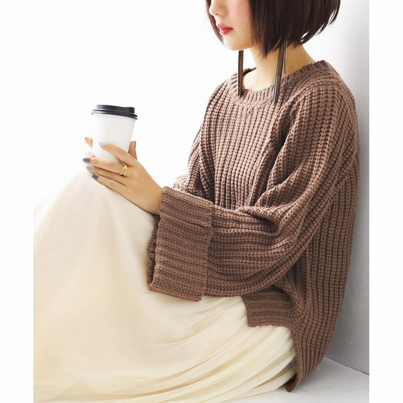 オシャレウォーカー ワイドスリーブ畦編みニット レディース ブラウン 2 Ll 3l Osharewalker 通販 Lineポイント最大1 0 Get Lineショッピング