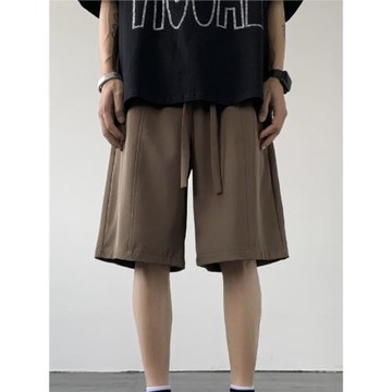 西裝短褲男夏季薄款五分褲冰絲休閑褲垂感寬松直筒西褲咖啡色褲子