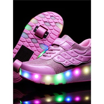 網面帶燈充電款暴走女兒童男孩四輪雙輪隱形學生滑輪鞋爆走鞋