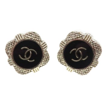 CHANEL 香奈兒 黑/淺金 雙C 針式耳環 【二手名牌BRAND OFF】