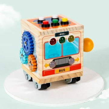 跨境木質汽車公交車忙碌塊兒童手眼協調生活技能學習益智早教玩具