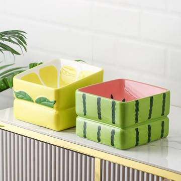 寵物用品 寵物碗貓碗陶瓷喝水碗貓糧飯碗防打翻可愛水果圖案飲水食碗寵物狗狗食盆 寵物高腳碗 貓碗 陶瓷 犬 可愛碗