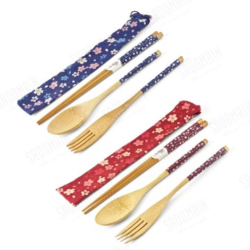 【仙德曼SADOMAIN】孟宗竹小白花筷套組(匙+筷+叉) BC022-2 (兩色)