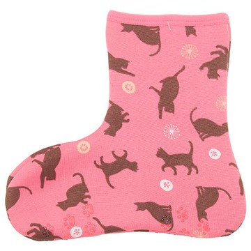 日本 Poka 保暖襪-剪影貓 短襪 裏起毛 襪套 室內拖鞋 防滑鞋底 襪子 地板襪＊夏日微風＊