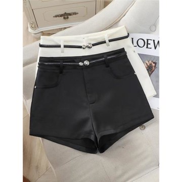 黑色緞面西裝短褲女2025春季新款高腰小個子外穿休閑a字闊腿褲子