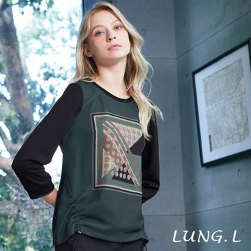 林佳樺LUNG.L 綠色前片幾何印花長袖女裝上衣 LT28A