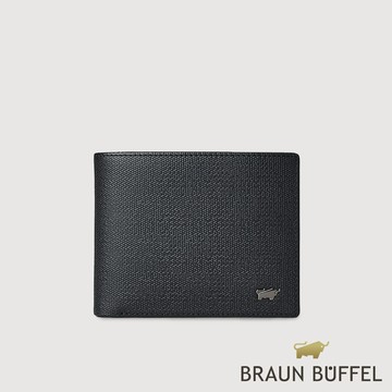 【BRAUN BUFFEL 德國小金牛】台灣總代理 安德勒-1 8卡中間翻零錢袋短夾-黑色/BF531-318-BK