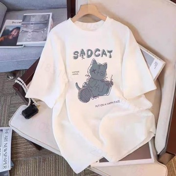 【隔日到貨！ 布偶貓印花】重磅純棉短袖t恤 夏季慵懶風短袖  美式復古Oversize 大尺碼寬鬆上衣 女生設計感短t