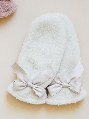 毛絨感蝴蝶結珍珠綴飾保暖手套(8A43FKJ0400) - Maison de FLEUR