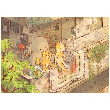 老舊公寓與夕陽