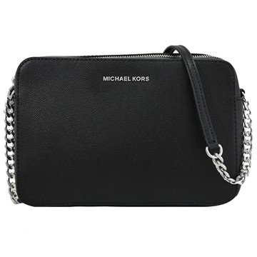 MICHAEL KORS JET SET 荔枝紋皮革鍊條斜背/方包(黑銀)