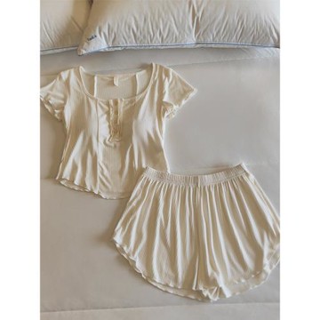 帶胸墊睡衣女夏季莫代爾短袖短褲純欲風可外穿純棉網紅家居服套裝