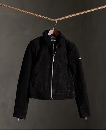 Superdry Women's Women's Cropped Suede Harrington Jacket Black - Size: 14 Size: 10